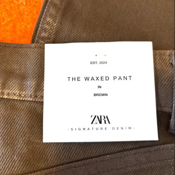 Zara chocolate brown relaxed mid waist waxed jeans NWT - Picture 11 of 12